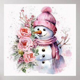 Affiche Festive femme de neige rose de Noël