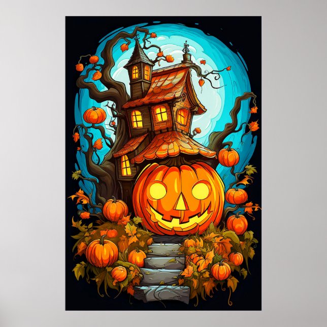 Affiche Festive Haunted Treehouse | Bonne Halloween (Devant)