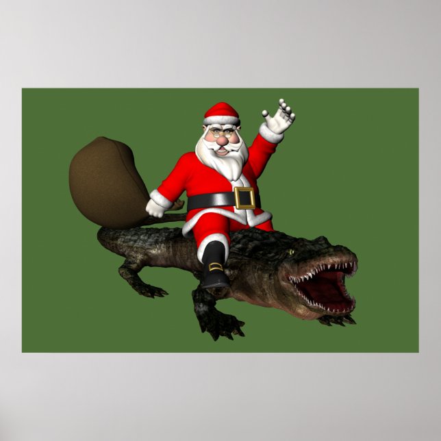 Affiche Festive Santa Claus Riding An Alligator (Devant)