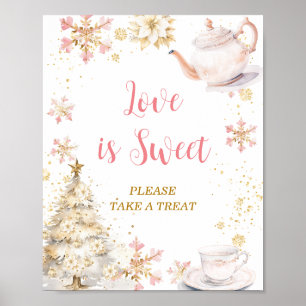 Affiche Fête à thé d'hiver rose Bébé sur le thème Love is