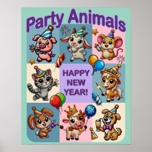 Affiche Fête Animale "Bonne Année"