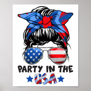 Affiche Fête Aux États-Unis Messy Bun Cheveux Drapeau Amér