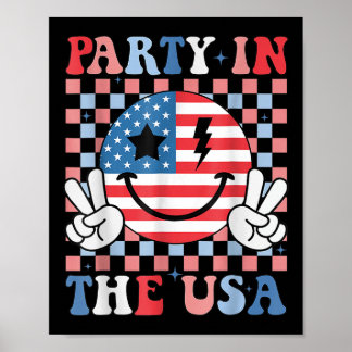 Affiche Fête Aux Etats-Unis Retro Smile Face American Flag