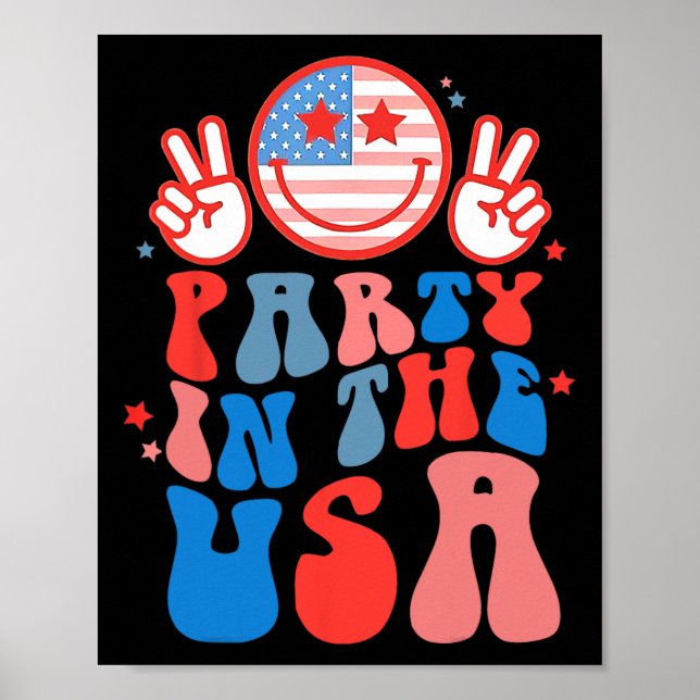 Affiche Fête aux États-Unis Visage Heureux Sourire Drapeau (Devant)