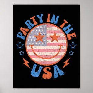 Affiche Fête Aux États-Unis Visage Joyeux Sourire Drapeau