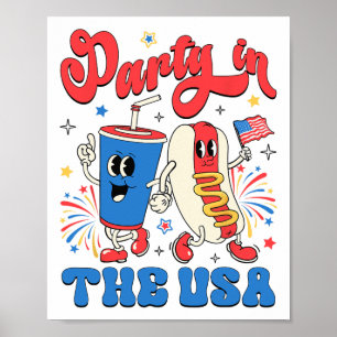 Affiche Fête Aux Usa Cute Soda Et Hotdog Patriotique 4t
