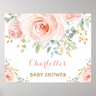 Affiche Fête Baby Shower Fleurs de Rosier à l'Aquarelle Ro