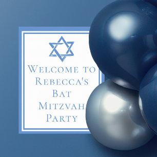 Affiche Fête bat mitzvah lumière étoile bleue de David