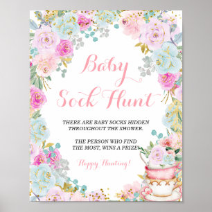 Affiche Fête bébé chasse aux chaussettes Quelque chose de