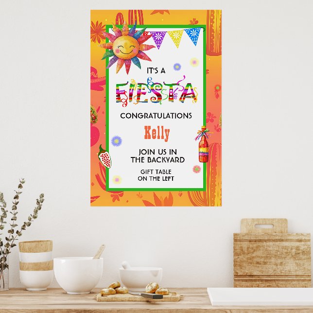 Affiche Fête bébé vibrante et colorée Fiesta (Cuisine)