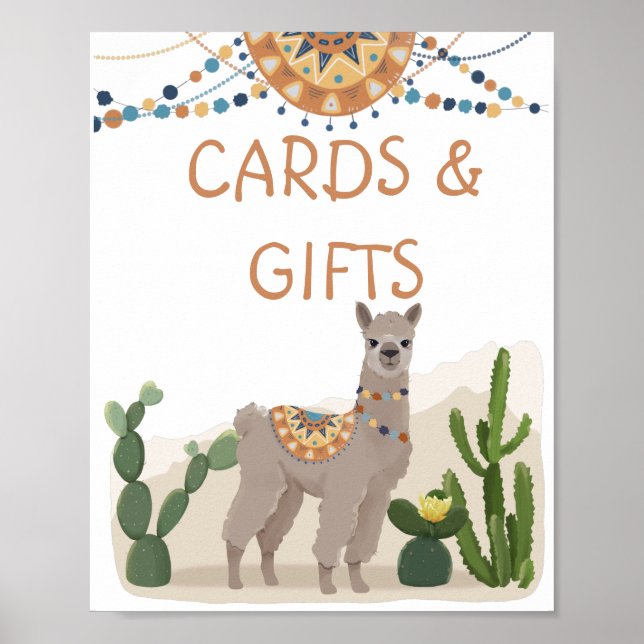 Affiche Fête Cactus Lama Baby Shower  (Devant)