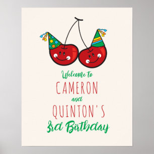 Affiche Fête Cheeky Cherries Enfants Twins Anniversaire Bi