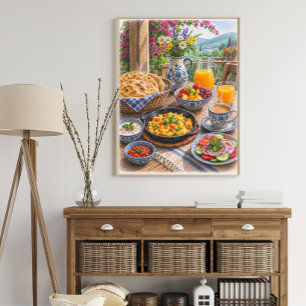 Affiche Fête colorée de petit-déjeuner méditerranéen