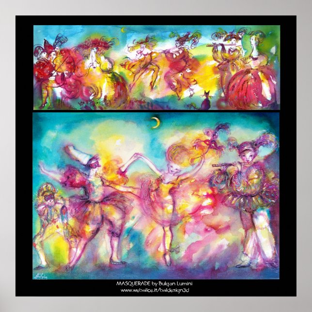 Affiche FÊTE COSTUMÉE,Masques de Mardi Gras,Danse,Musique (Devant)