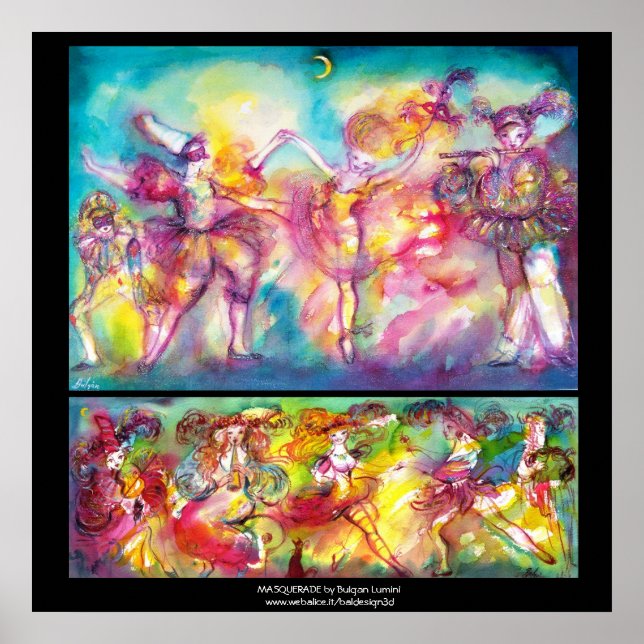Affiche FÊTE COSTUMÉE,Masques de Mardi Gras,Danse,Musique (Devant)