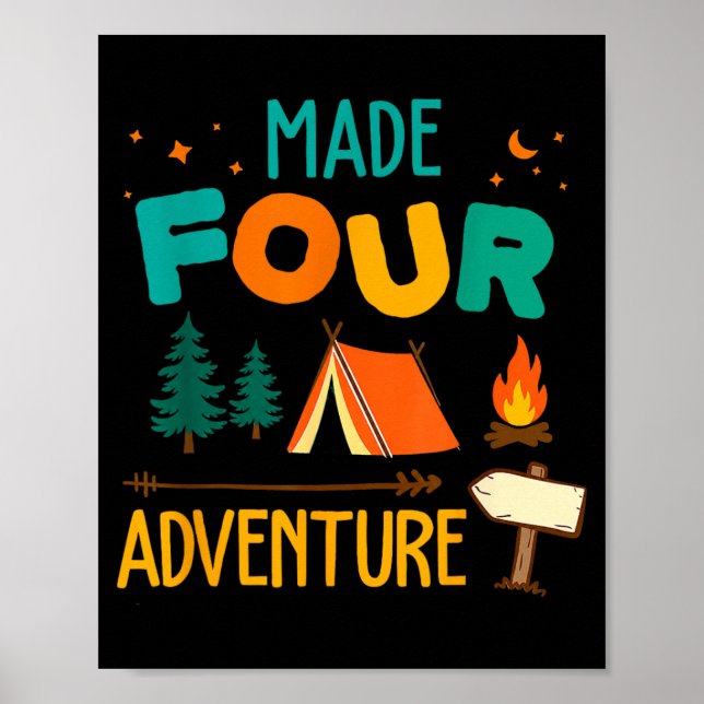 Affiche Fête d'anniversaire 4 ans Made Four Adventure Camp (Devant)
