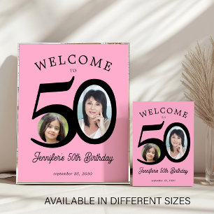 Affiche fête d'anniversaire 50 ans 2 photo noir rose bienv