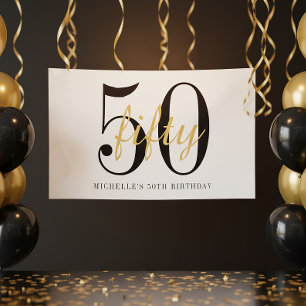 Affiche Fête d'anniversaire 50 ans blanc Chic noir or
