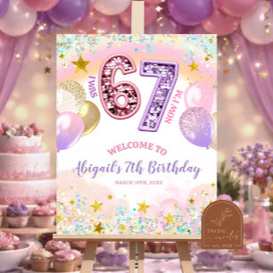 Affiche Fête d'anniversaire 67 arc-en-ciel pastel pailleté