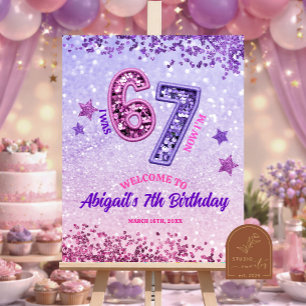 Affiche Fête d'anniversaire 67 Glitter Violet Rose