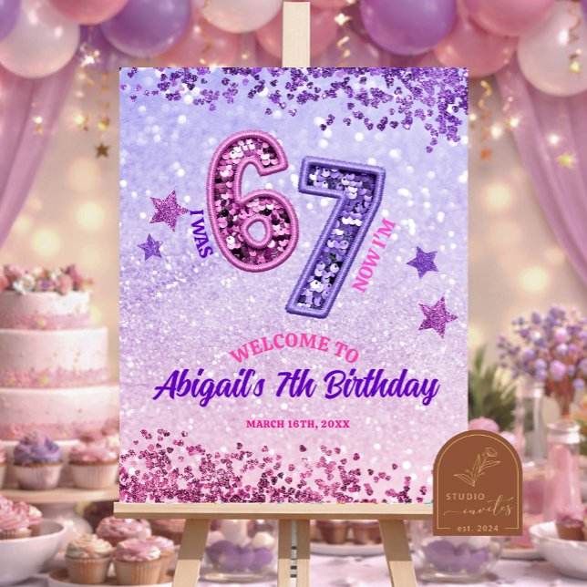 Affiche Fête d'anniversaire 67 Glitter Violet Rose (Créateur téléchargé)