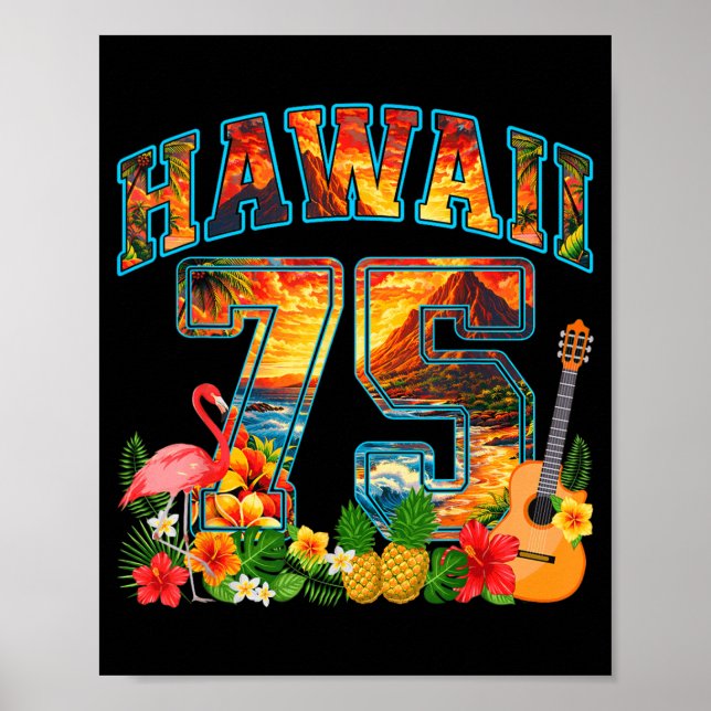 Affiche Fête d'anniversaire 75 ans Hawaï Plage tropicale É (Devant)
