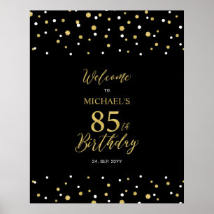 Affiche Fête d'anniversaire 85 ans Bienvenue confettis Or