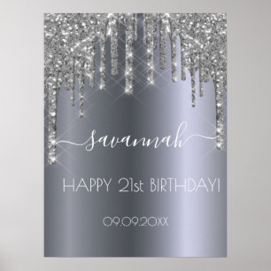 Affiche Fête d'anniversaire argent parties scintillant gou