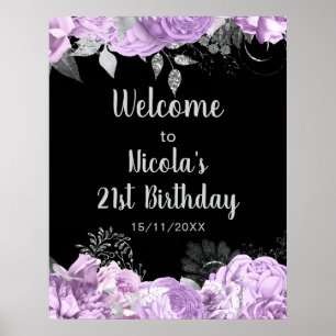 Affiche Fête d'anniversaire aux fleurs de lilas et argent 