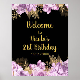Affiche Fête d'anniversaire aux fleurs de lilas et or élég