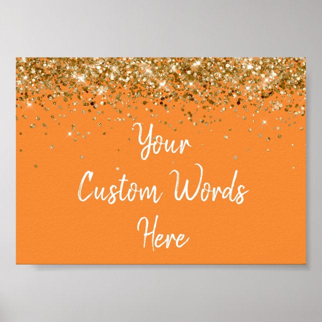 Affiche Fête d'anniversaire avec paillettes orange et or (Devant)