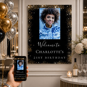Affiche Fête d'anniversaire bienvenue photo paillettes noi