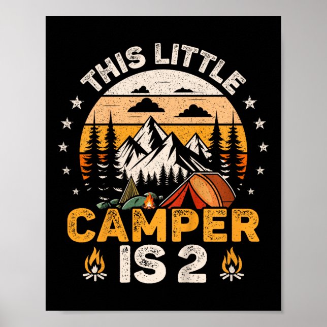 Affiche Fête d'anniversaire camping 2 ans fille garçon Cam (Devant)
