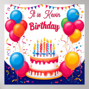 Affiche Fête d'anniversaire colorée avec ballons