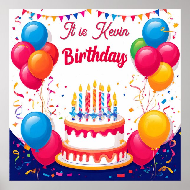 Affiche Fête d'anniversaire colorée avec ballons (Devant)