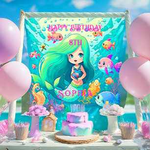 Affiche Fête d'Anniversaire colorée de Sirène