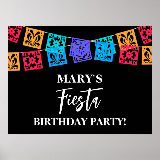 Affiche Fête d'anniversaire colorée Fiesta Noir (Devant)