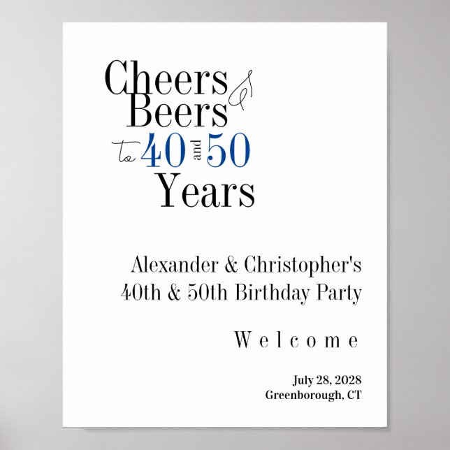 Affiche Fête d'anniversaire conjointe Cheers bière bleu Bi (Devant)