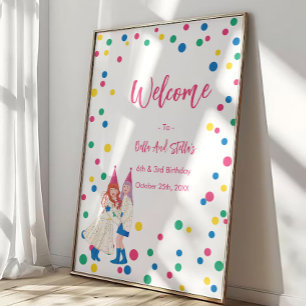 Affiche Fête d'anniversaire conjointe des sœurs Pastel