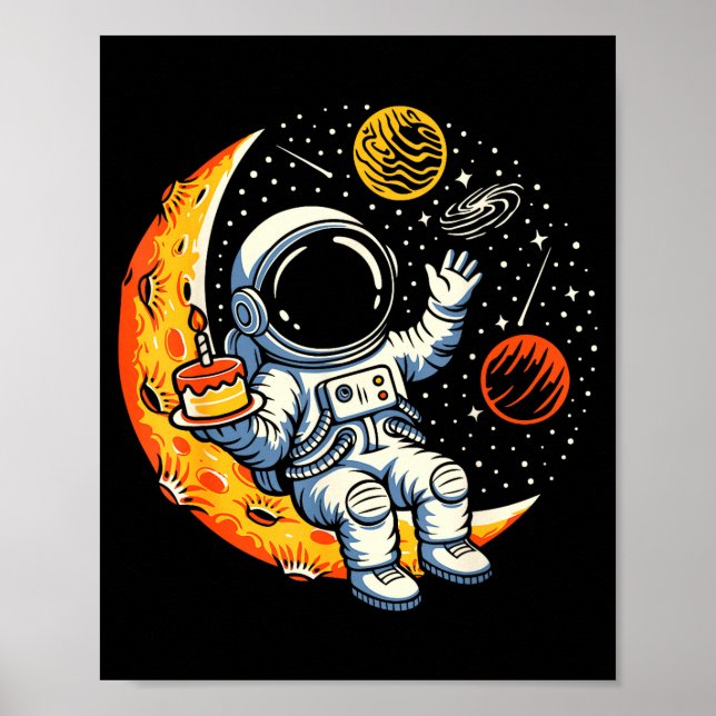 Affiche Fête d'anniversaire d'astronaute sur la lune Gâtea (Devant)