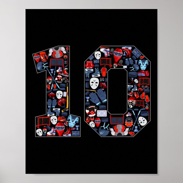 Affiche Fête d'anniversaire de 10 ans sur le thème de hock (Devant)