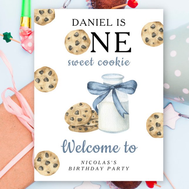 Affiche Fête d'anniversaire de 1 an avec cookie et lait  (Créateur téléchargé)