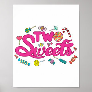 Affiche fête d'anniversaire de 2 ans deux bonbons sucrés 2