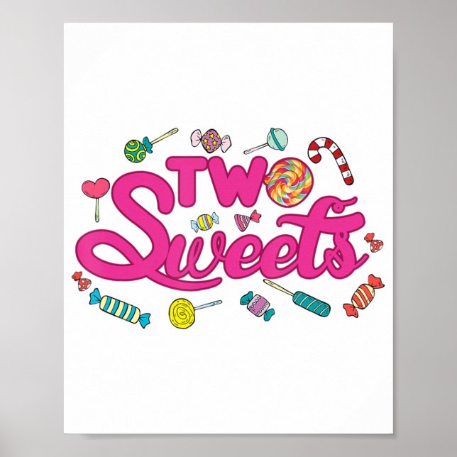 Affiche fête d'anniversaire de 2 ans deux bonbons sucrés 2 (Devant)