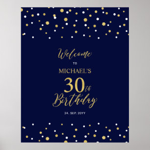 Affiche Fête d'anniversaire de 30 ans Bienvenue Or et Nuit
