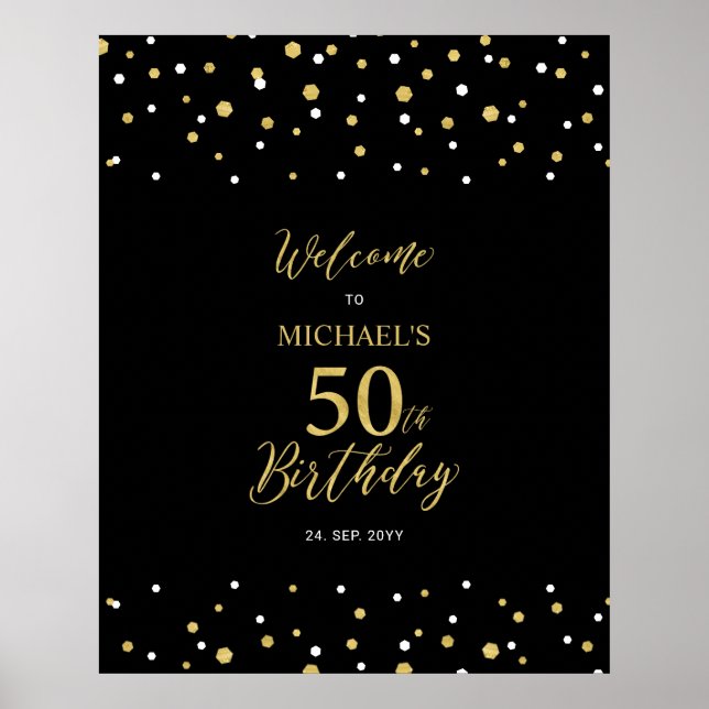 Affiche Fête d'anniversaire de 50 ans Bienvenue confettis  (Devant)