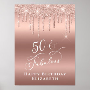 Affiche Fête d'anniversaire de 50 ans Rose Gold Glitter