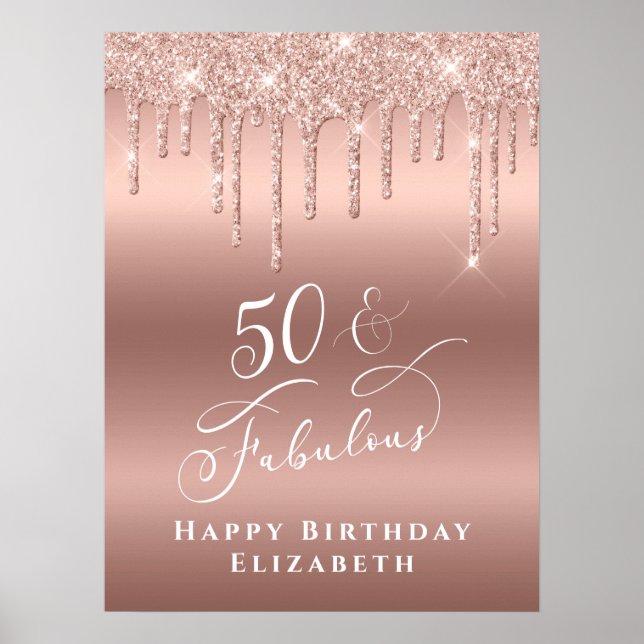 Affiche Fête d'anniversaire de 50 ans Rose Gold Glitter (Devant)