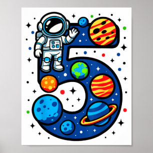 Affiche Fête d'anniversaire de 5 ans d'astronaute garçon f