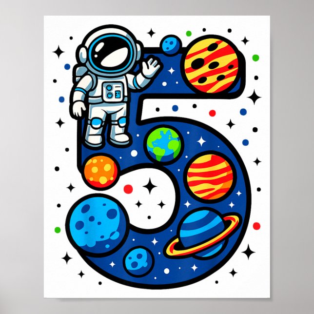 Affiche Fête d'anniversaire de 5 ans d'astronaute garçon f (Devant)